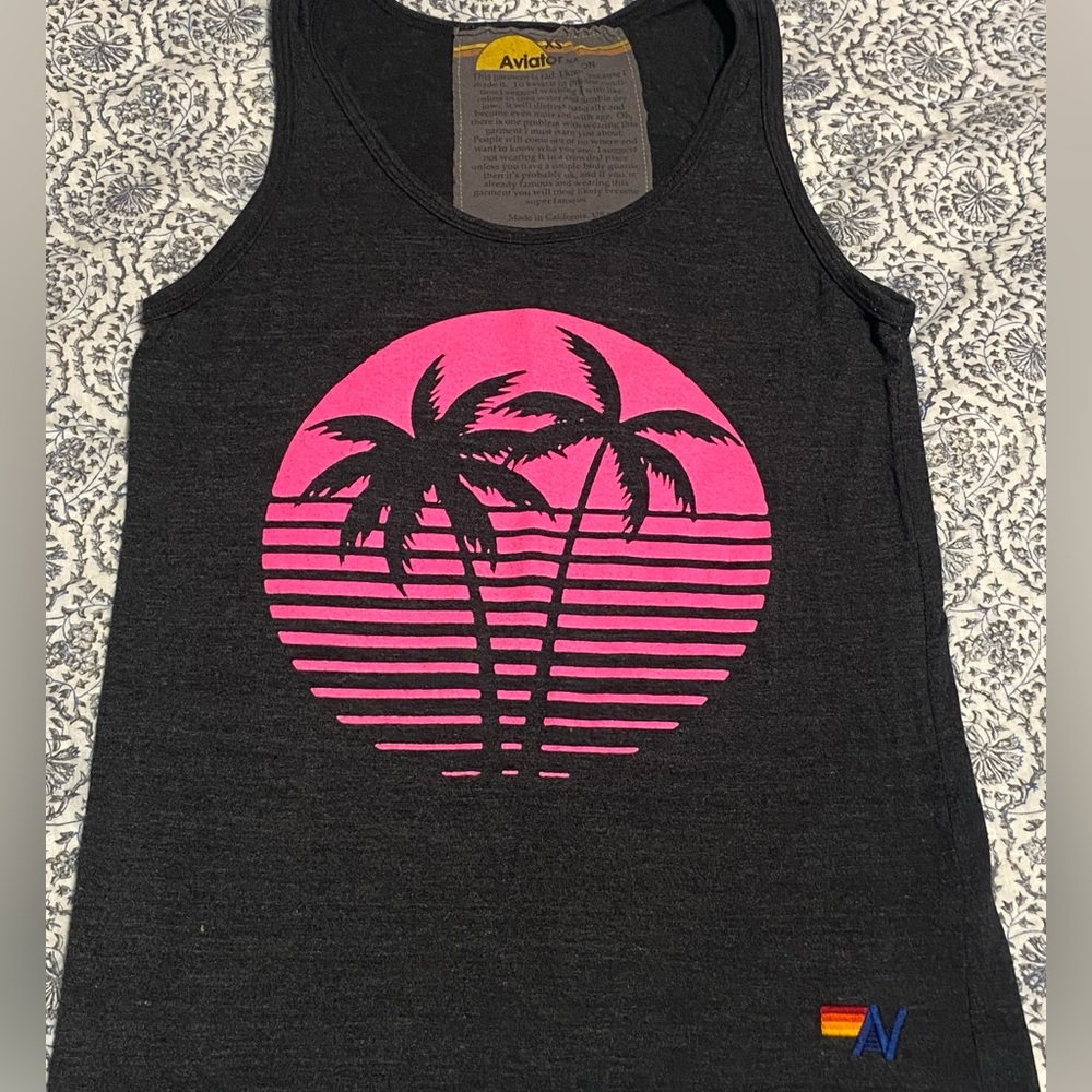 Aviator Nation Charcoal and Pink Sunset Tank Top